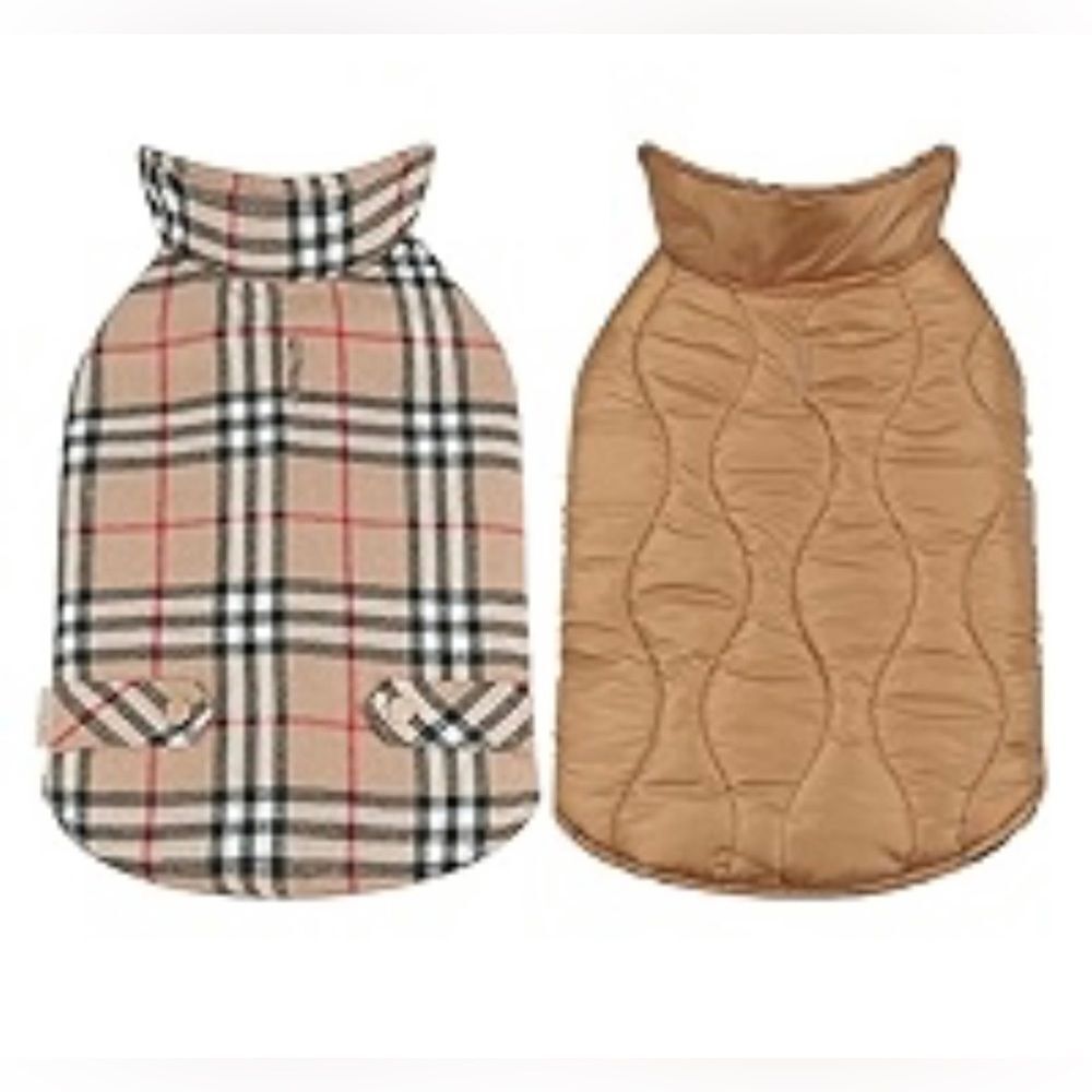 Vivaglory Reversible Plaid and Tan Dog Coat (Burberry look-alike) soooo cute!